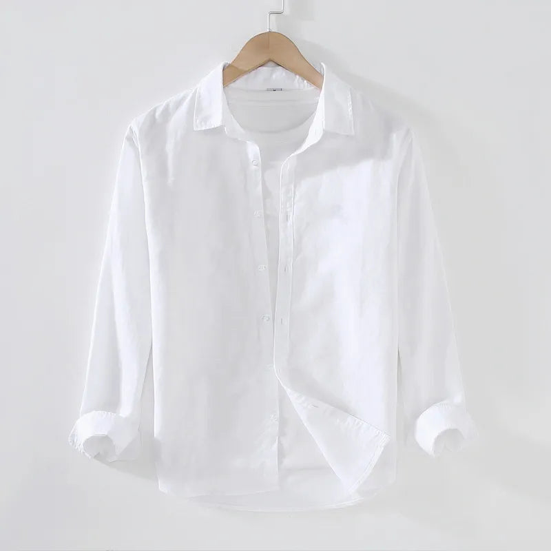 Linen Cotton Vintage Cargo Tops Shirts Men Cotton Long Sleeve Shirt Top Quality Fitness Tactical Shirt for Man