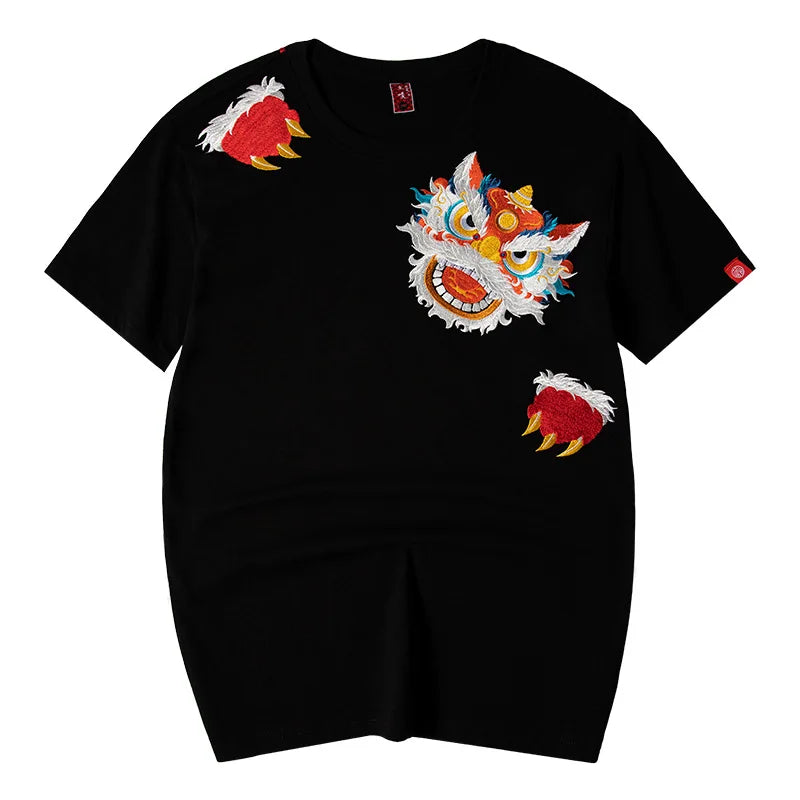 saferido Spring And Summer New Short-sleeved T-shirt Men's Round Neck Half-sleeved Lion Embroidery Loose Cotton Couple