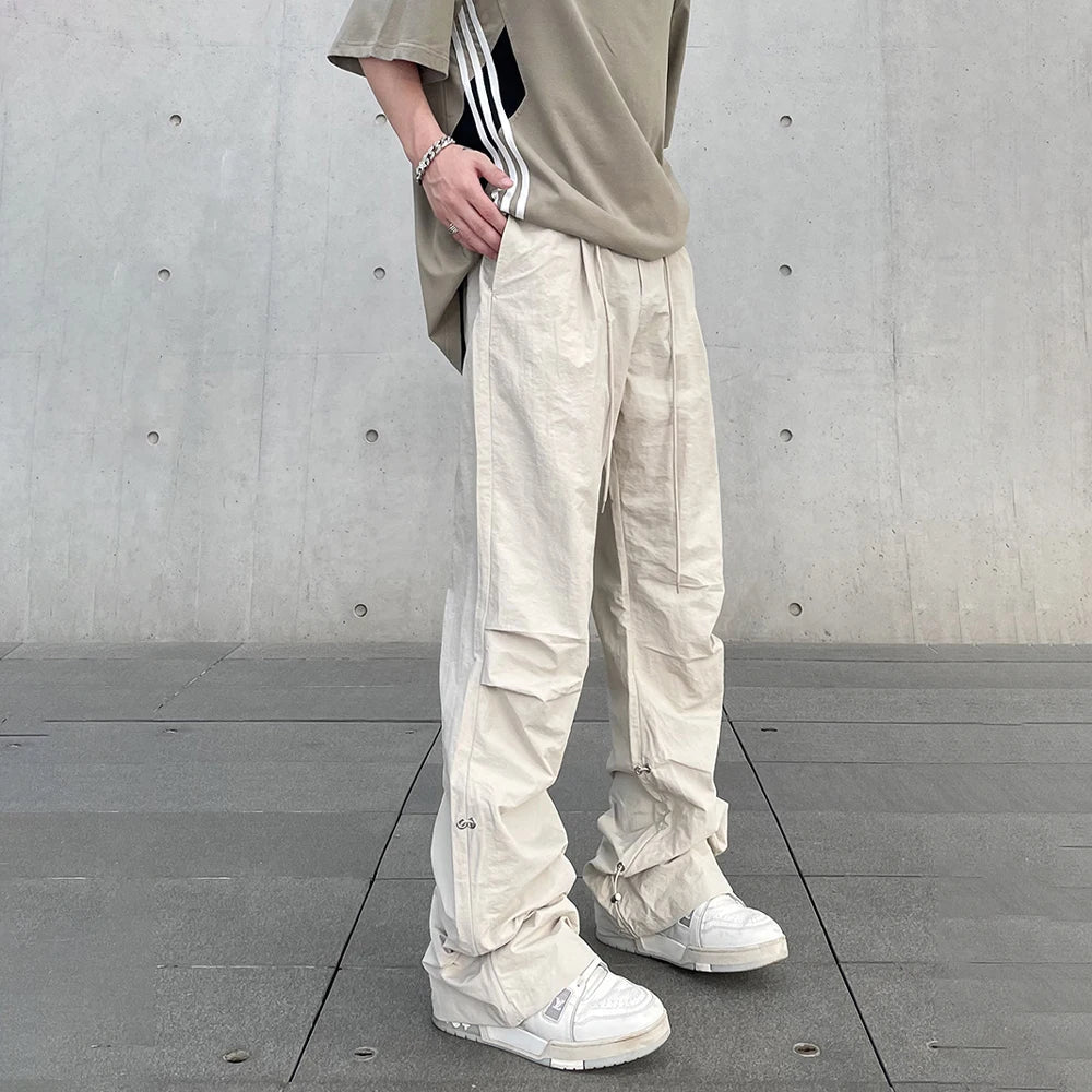 saferido Baggy Cargo Pants Men Y2k Streetwear Bright White Straight-leg Autumn Elastic Waist Wide Leg Casual Oversized Stacked Trousers