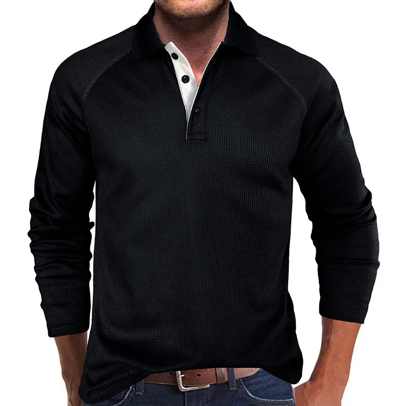 saferido Spring Autumn Turn Down Collar Polo Shits Men Solid Color Long Sleeve Business Casual Mens Polos Anti-Shrink Fashion Tops Tees