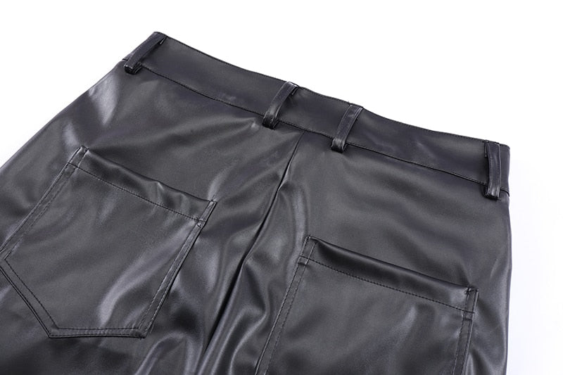 Hip Hop Mens Pleated Pu Leather Pants Harajuku Retro Streetwear Loose Ruched Casual Trousers Straight Solid Color Black Pants