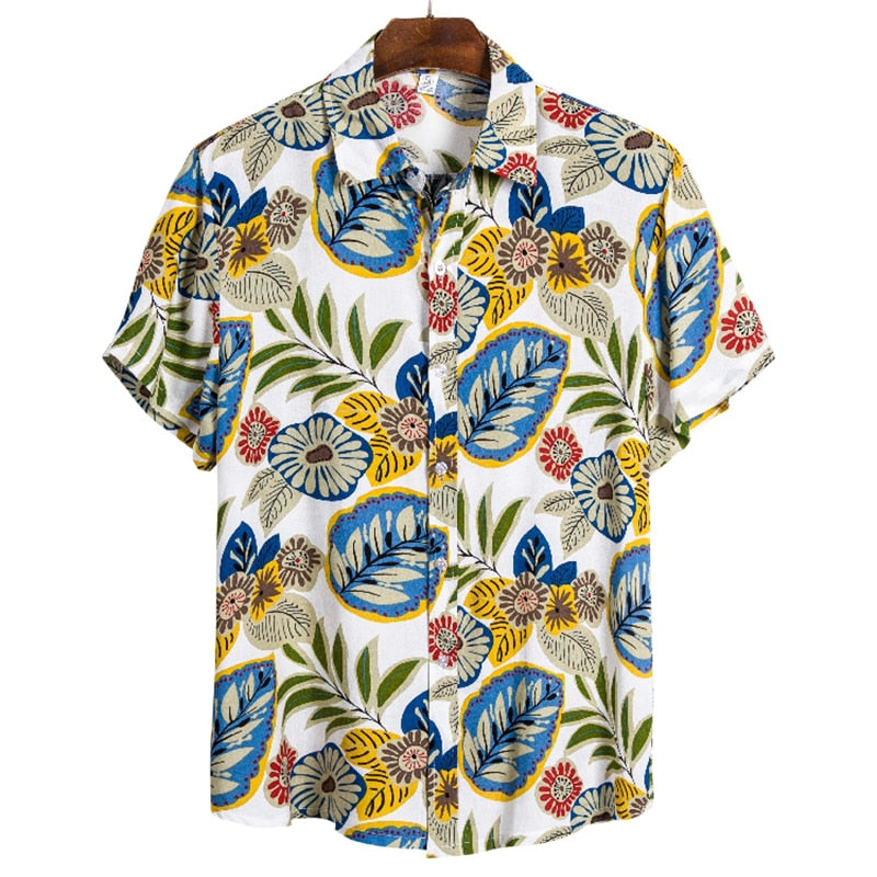 Men's Hawaiian Polyester Summer Short Sleeve Shirt Tropical Leaf 3D Pattern Printing Beach Male Shirts Casual Blouse For Men 5xl