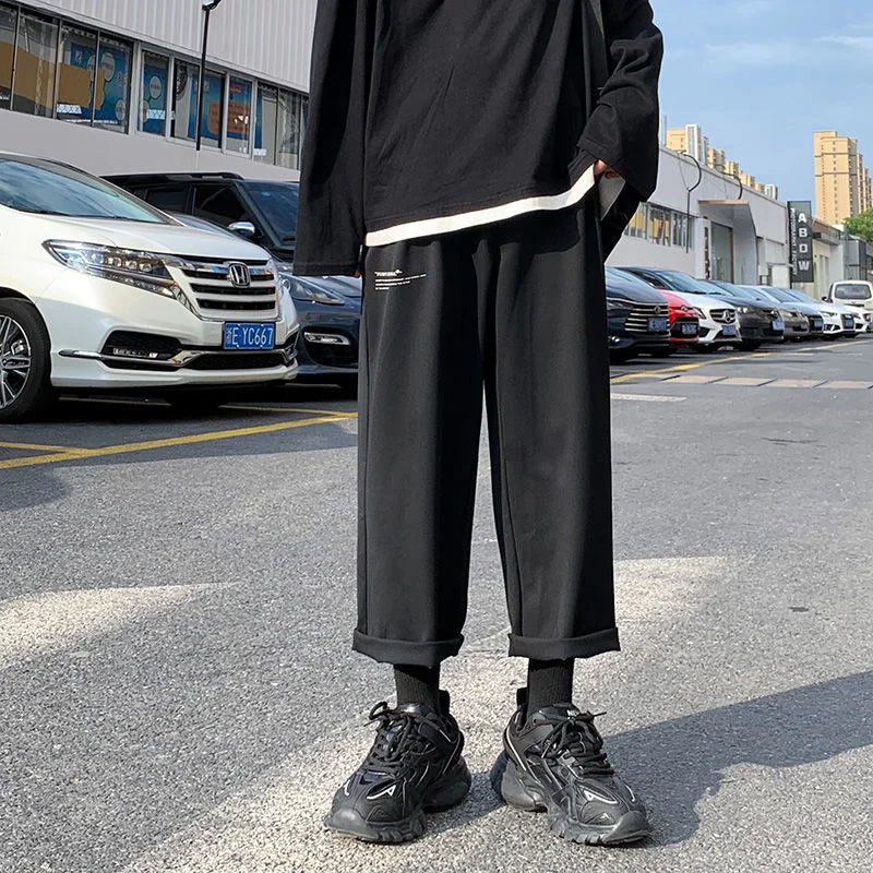 saferido Printed Letter Casual Pants Men's Loose Drape Straight Wide-leg Trousers Fashion Spring Summer Solid All-match Overalls Trend