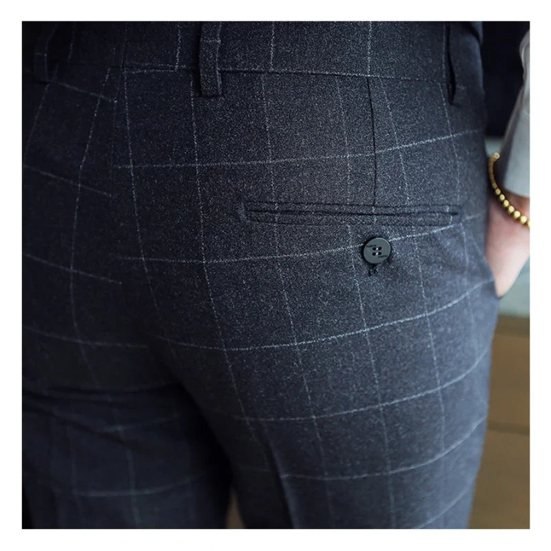 saferido Men's Spring High Quality Business Suit Pants/Male Slim Fit Fashion Plaid Groom's Wedding Dress Trousers 29-35