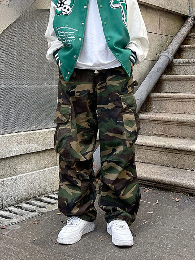 Famous Brand Trendy Camouflage Casual Spring Autumn High Waist Loose Sports Overalls Cargo Pants Men