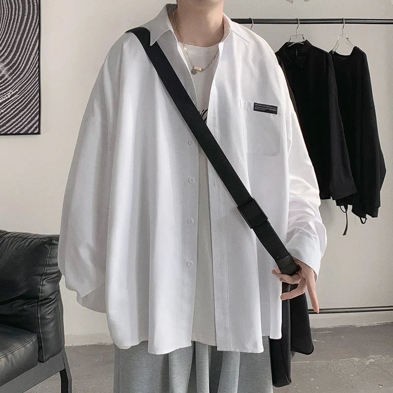 saferido men's spring and summer ins solid color long sleeve shirt men's Korean version trend basic style niche design shirt coat