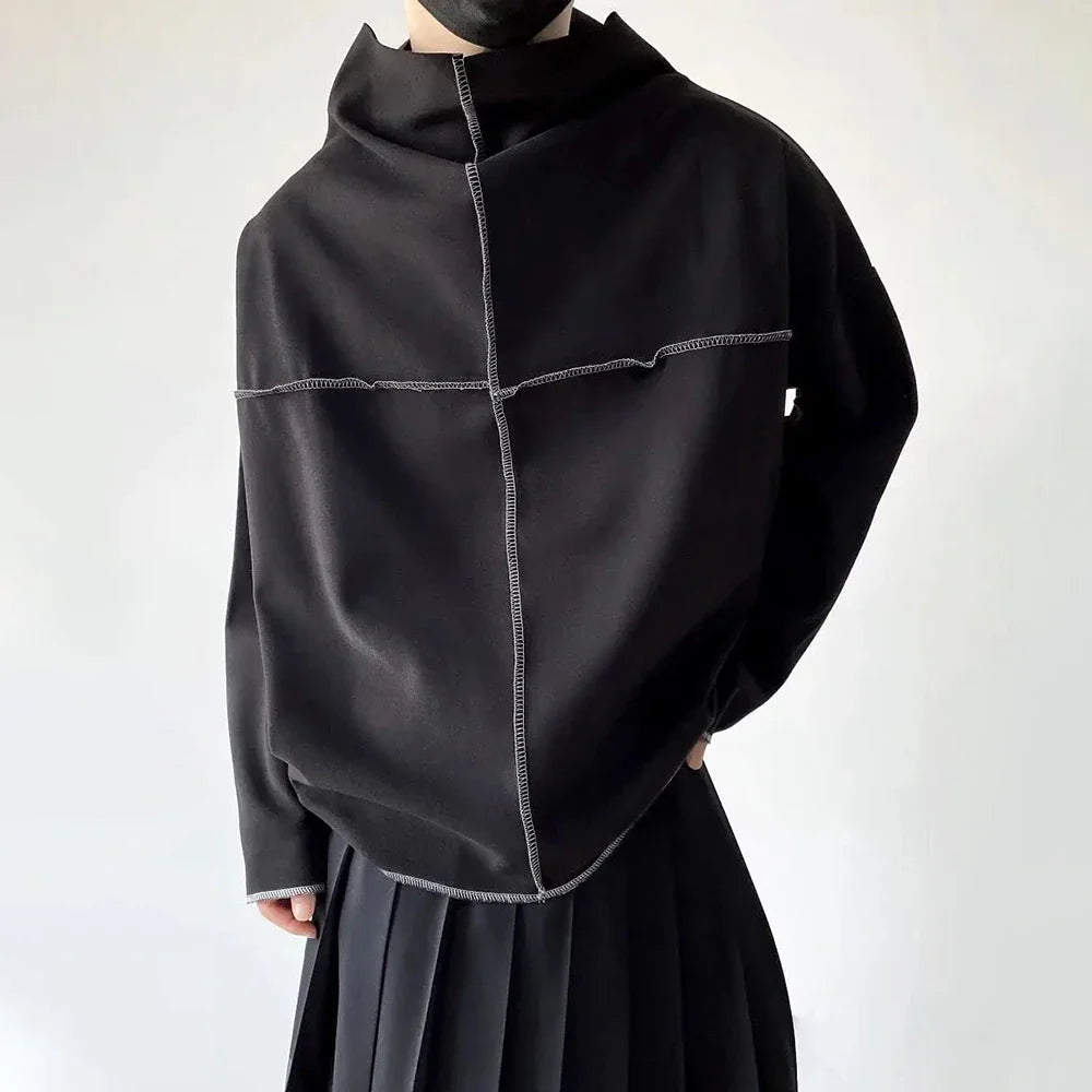 saferido Mens Autumn Japanese Style Irregular Dark Style High Collar Sweatshirt Eversion Loose Casual Simple American Hip Hop Windbreaker