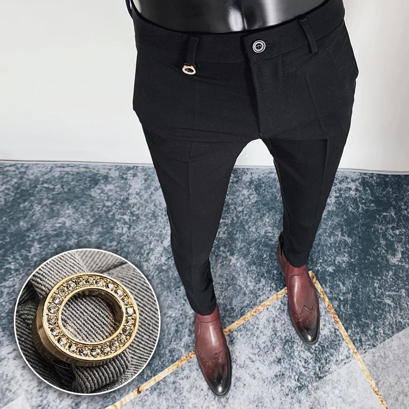 saferido Men British High Waist Straight Pants Men Social Trousers Pant Italian Mens Formal Pant Pantalones Hombre Dress Ankle Pants
