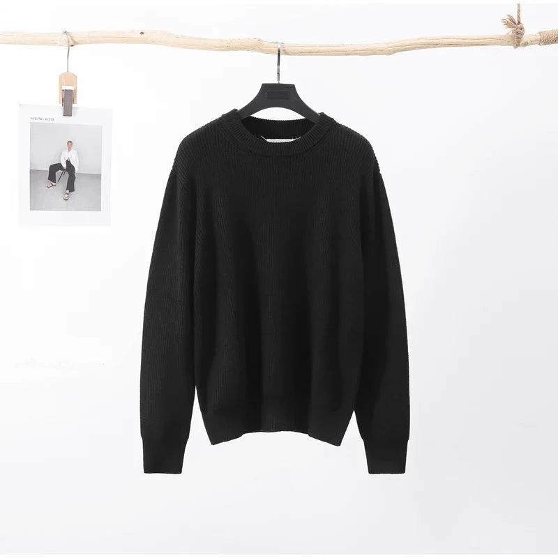 Men's Luxury Knitwear Sweater Loose High Quality Long Sleeve O-neck Knit Pullover Black Casual Y2k All-match Popular Jumper