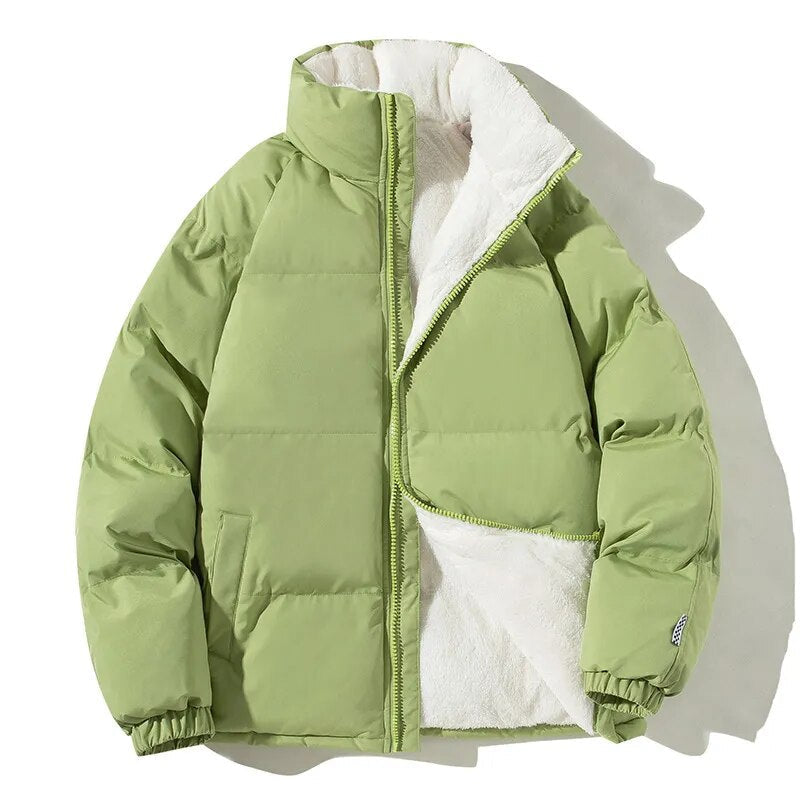 New Thicken Warm Winter Jacket Men Solid Loose Winter Coats Male Stand Collar Fleece Puffer Parkas Man Harajuku Outerwear