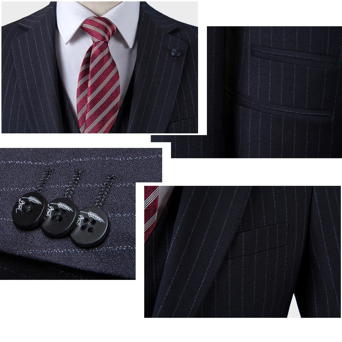 saferido Premium Suit British Striped for Men's Business Formal Dress, Wedding, and Groom, Slim-fit Coat Vest & Pants