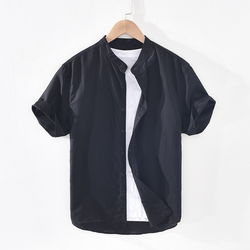 Cotton Linen Shirts For Men Casual Short Sleeve Tops Oversize Solid White Turn-Down Collar Tee Male Summer Vacation Clothing