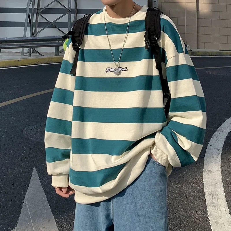 Autumn Striped Loose Sweatshirts Korean Style Fashion Couple Clothing Brand Casual Women Pullovers Male Hoodie