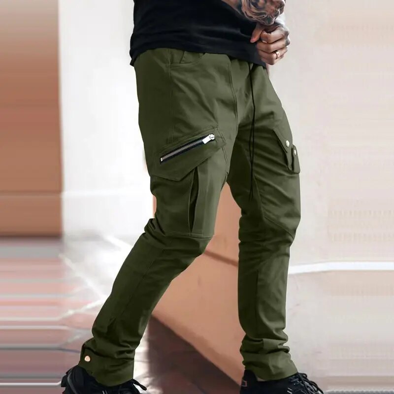 Europe And America New Fashion Men's Casual Loose Large Size Straight Woven Trousers Multi-pocket Sports Cargo Pants