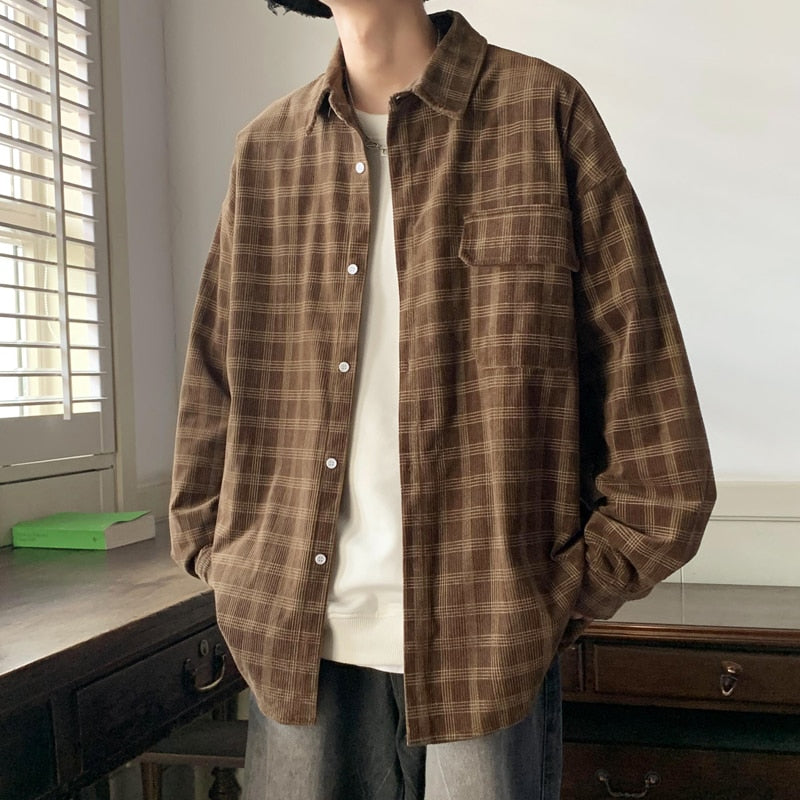 Art Style Men's Corduroy Long Sleeve Shirts Autumn Korean Shirt Woman Fashion Casual Oversize Shirt Coat Quality Clothing