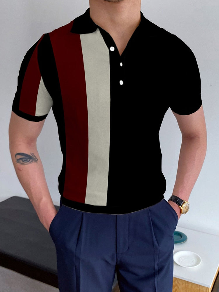 Pullover Tops Mens Fashion Turn-down Collar Button-up Polos Vintage Print Polo Shirt Men Summer Short Sleeve Casual shirts