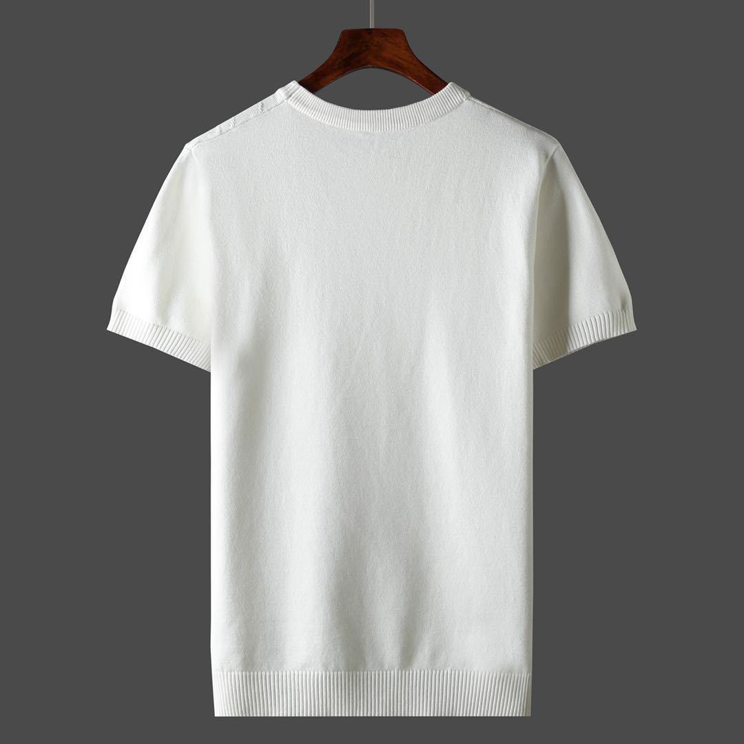 Summer Men T-shirt Knitted Short Sleeves Top Sweater Men's Solid Color O-neck Pullover Thick Slim Knitted Tees D215