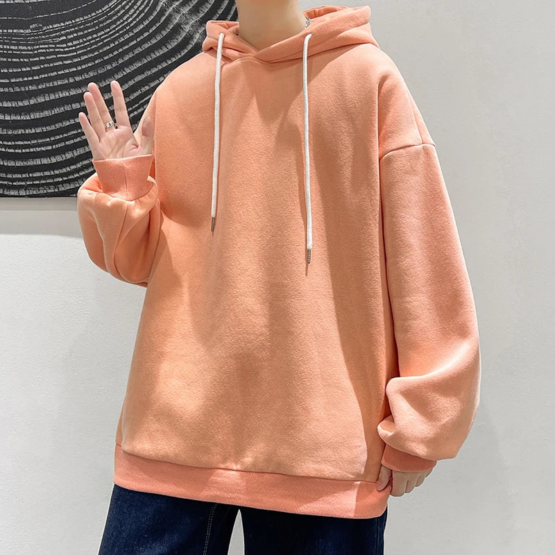 saferido Men's Multicolour Patternless Hooded Sweatshirt Korean Loose Large Size 5XL Casual Long Sleeve Top Simple Unisex Style T-Shirt