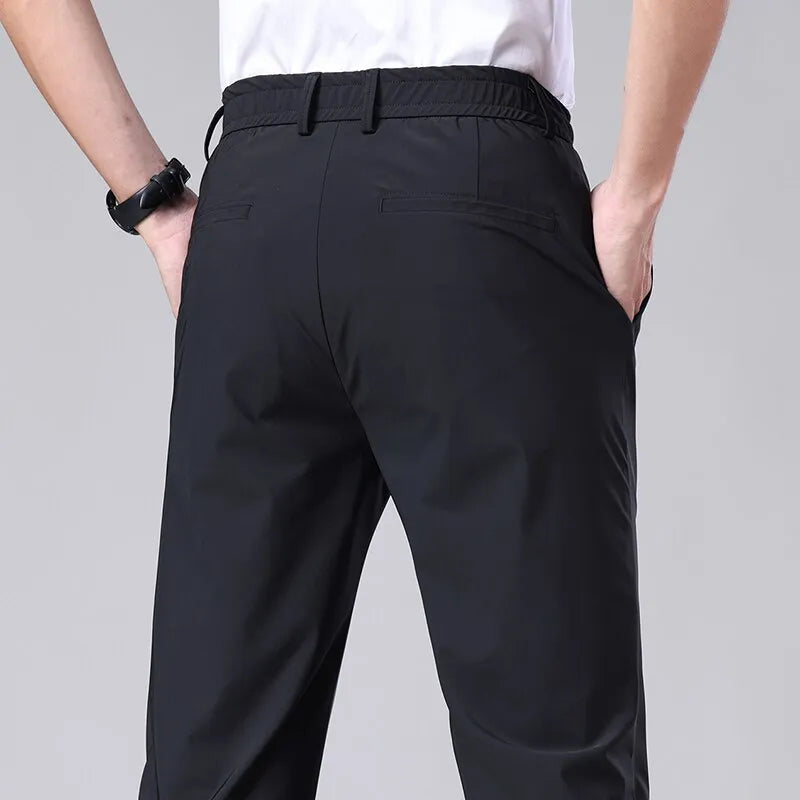 Summer Casual Pants Men Thin Business Stretch Slim Elastic Waist Jogger Korean Classic Thin Black Gray Blue Trousers Male