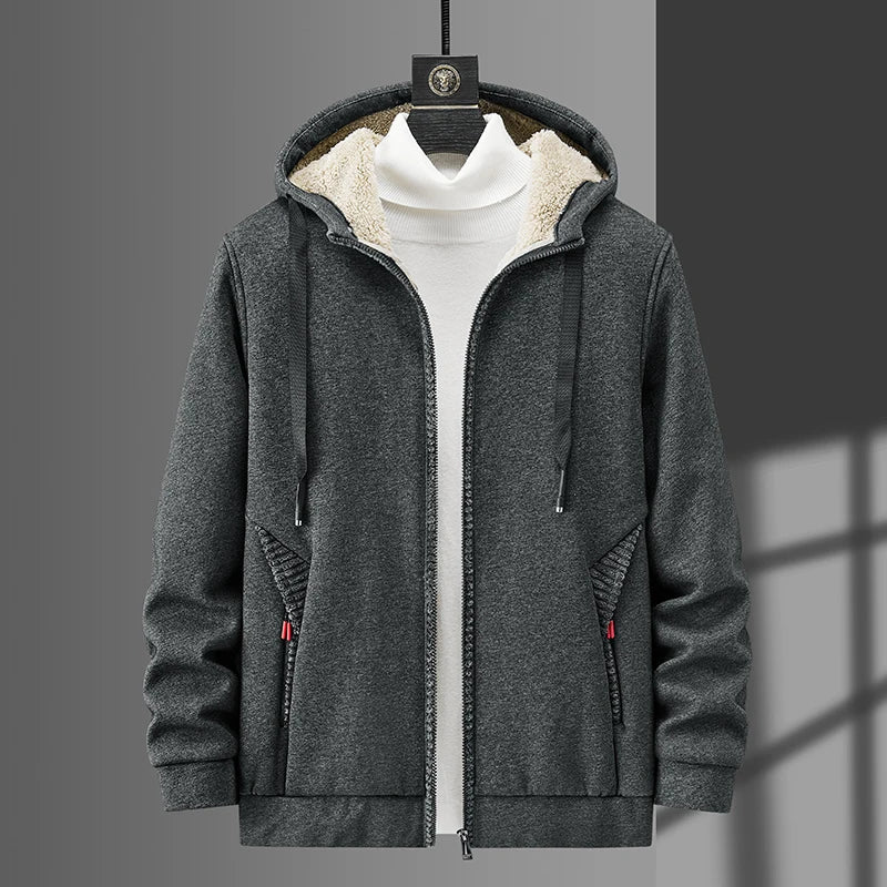 Fleece Men's Hoodie Winter Lamb cashmere Thick warm Sweatshirts Casual Hooded Cardigan Fashion Bomber Jackets Zipper Coat men