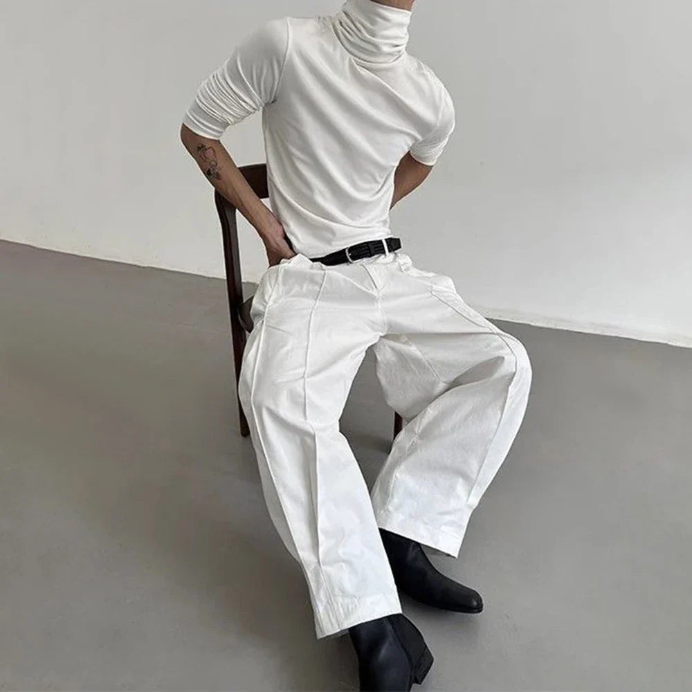 saferido Mens Casual Slim Shirt 2024 Spring New Genderless Fashion Shaping Solid Color High Collar Harajuku Bottoming T-Shirt Unisex
