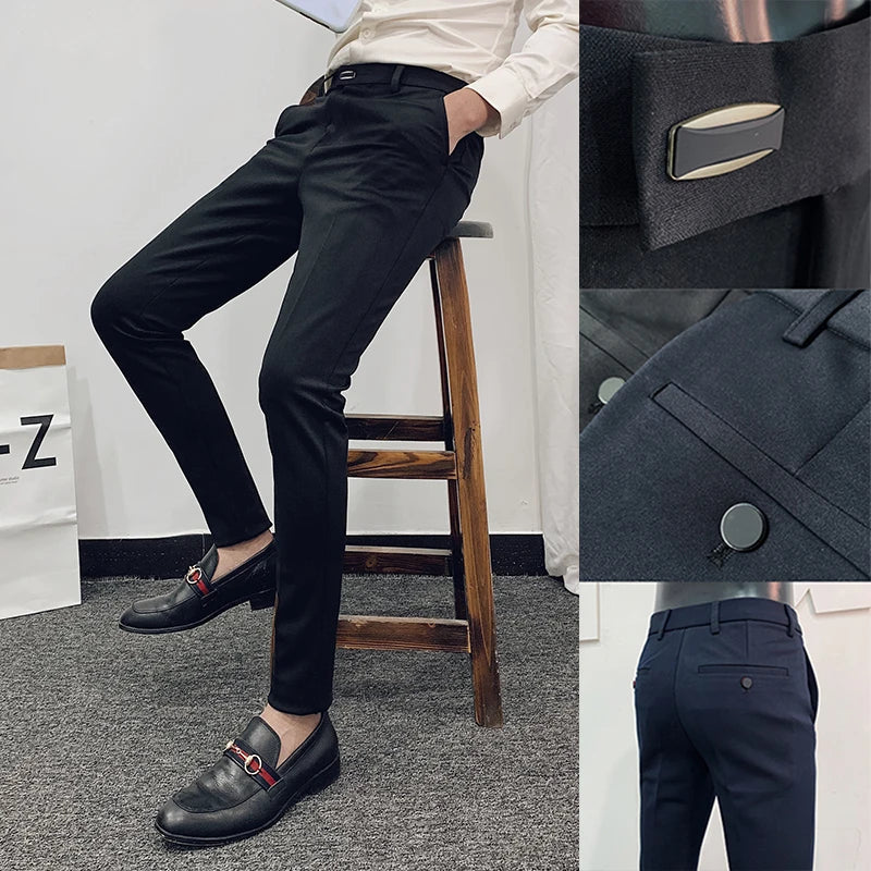 saferido Men's Suit Pants Spring and Summer New High-quality Slim Pants Fashion Casual Nine-point Pants Men's Clothing Formal Trousers