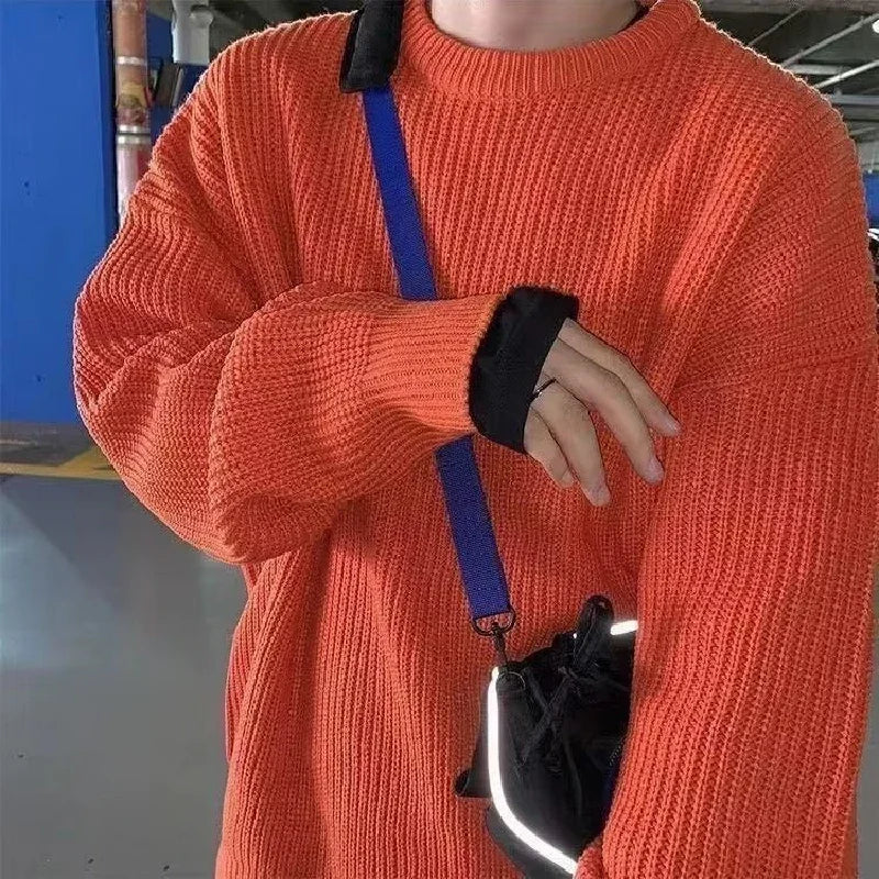 Solid Striped Sweater for Men Autumn Winter Casual O-neck Long Sleeve Pullovers Male Vintage All-match Knitted Jumpers Chic Tops