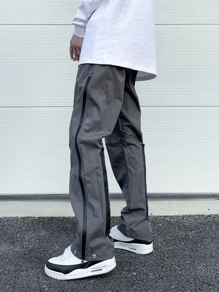 saferido High Street Korean Style Loose Open Casual Pants Men's Zipper Casual Straight Tube Waterproof Charge Pants