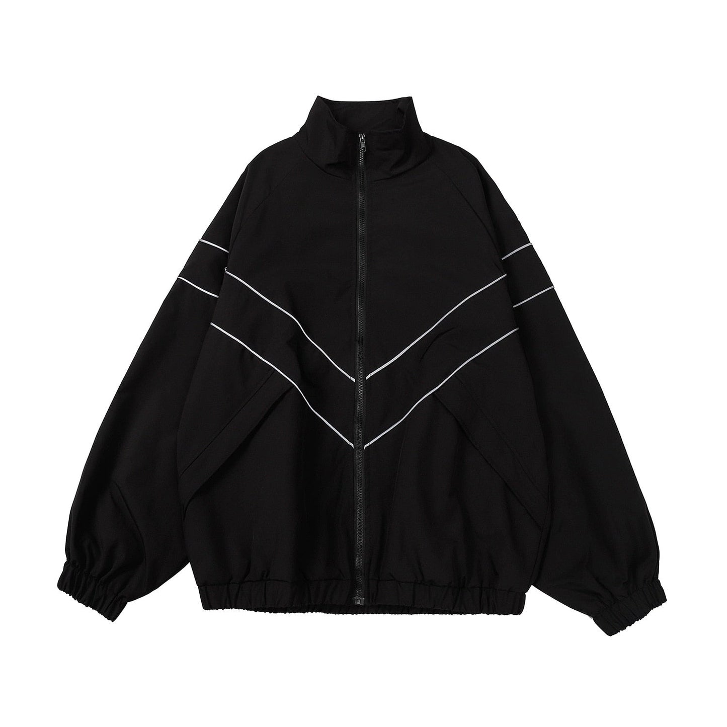 Hip Hop Reflective Striped Jackets Mens Harajuku Patchwork Zipper Windbreaker Streetwear Casual Loose Varsity Coats Unisex Blue