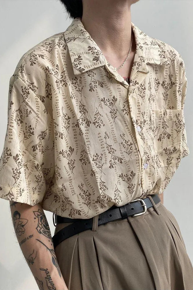 Hawaiian Shirts Men Handsome Temperament Daily Summer Half Sleeve Print Pocket American Style Male Breathable Casual Tops