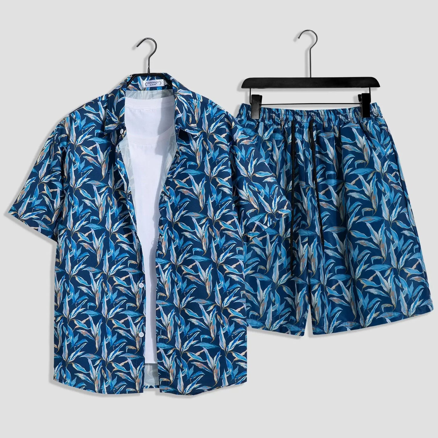 Mens Fashion Print Sets Short Sleeve Shirt+Shorts 2Pcs Suit Loose Summer Casual Beachwear Male Vacation Hawaiian Outfits