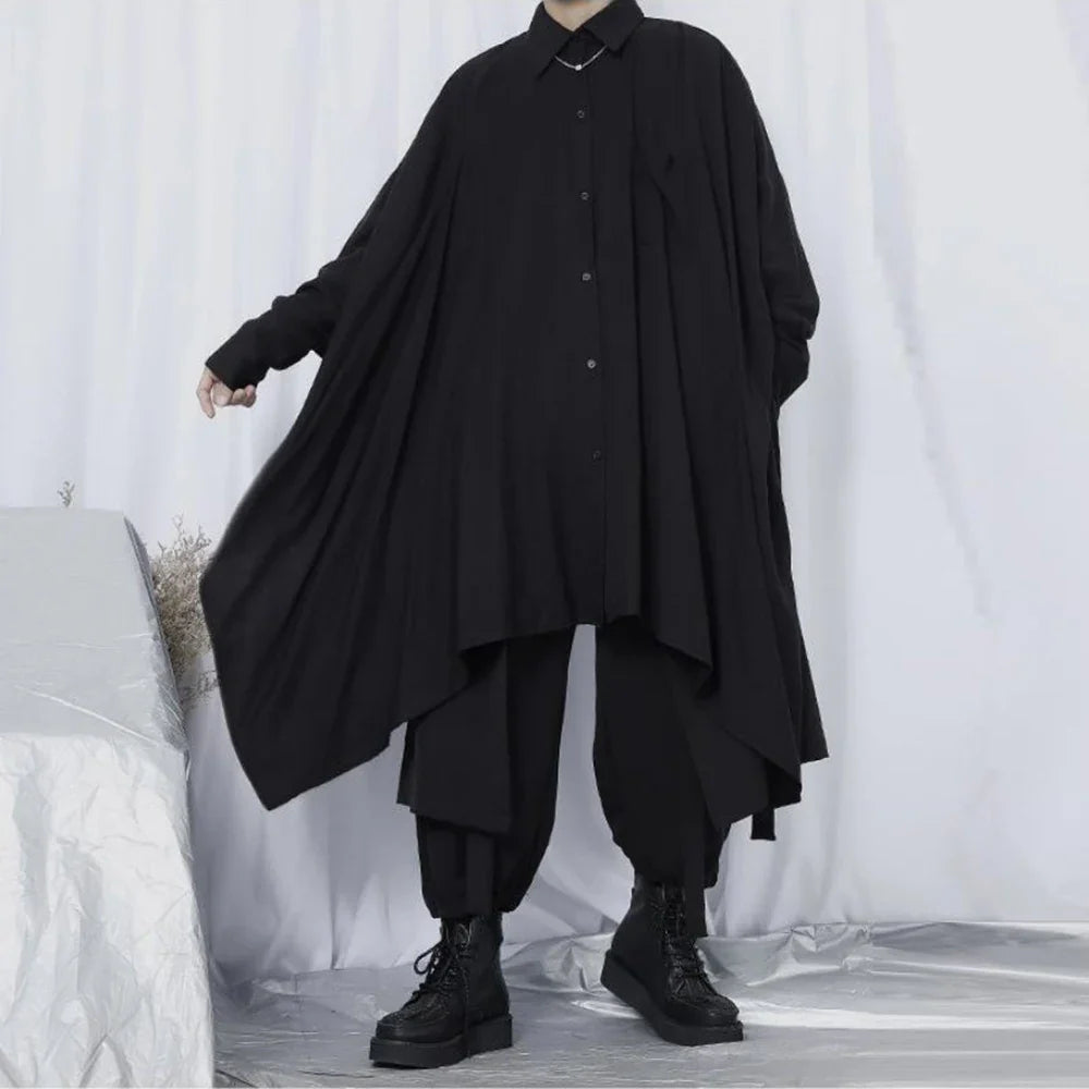 saferido Shirt Men Spring New Long Sleeve Fashion Hrajuku Gothic Irregular Handsome Loose Oversize Turn-down Collar Stylish Clothing