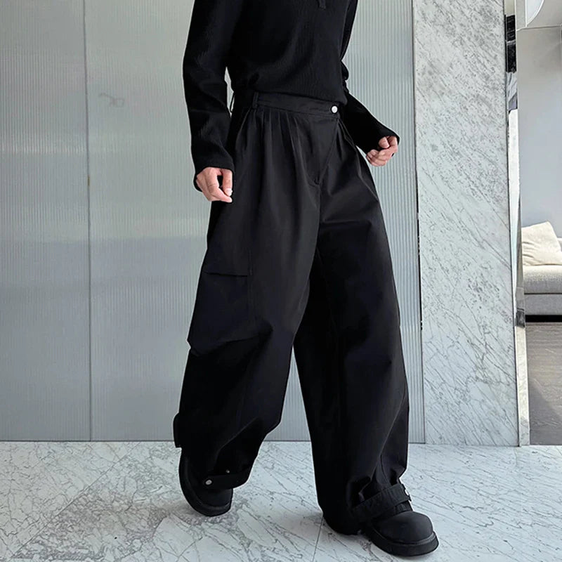 saferido Original Pleated Splicing Design Plain Straight Pants 2024 Spring New Men's Fashion Loose Street Wide Leg Trousers