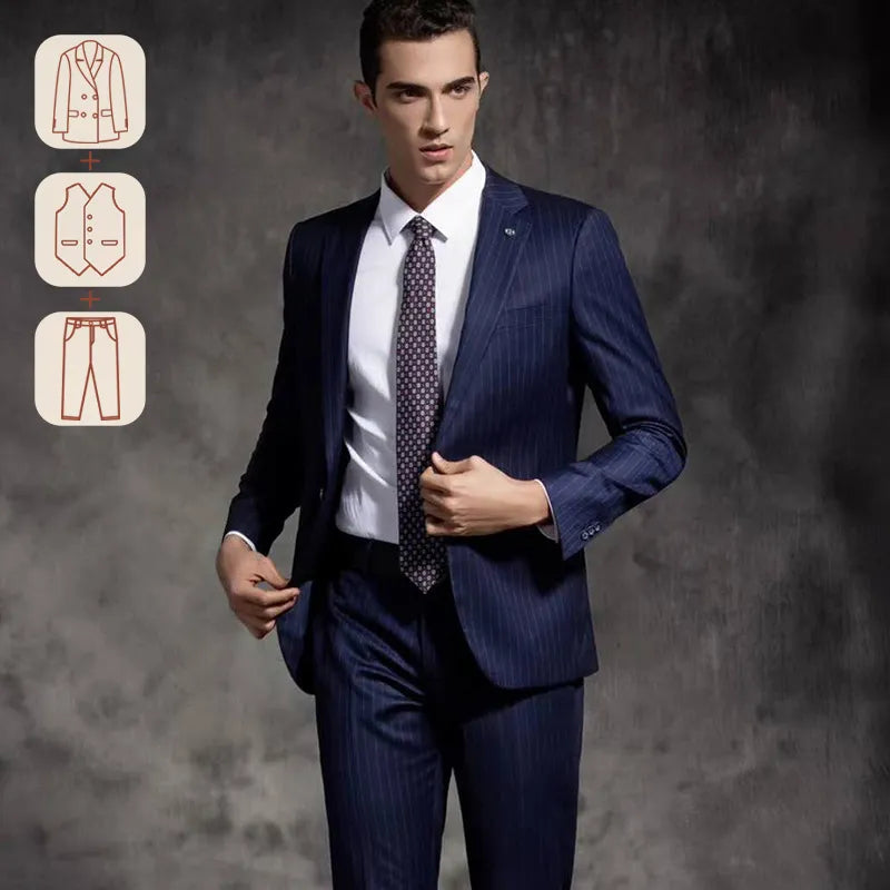 saferido Premium Suit British Striped for Men's Business Formal Dress, Wedding, and Groom, Slim-fit Coat Vest & Pants
