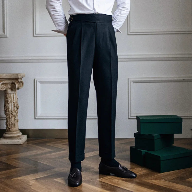 England Style Naples High Waist Straight Suit Pants For Men Spring Autumn Fashion Business Casual Trousers Clothing
