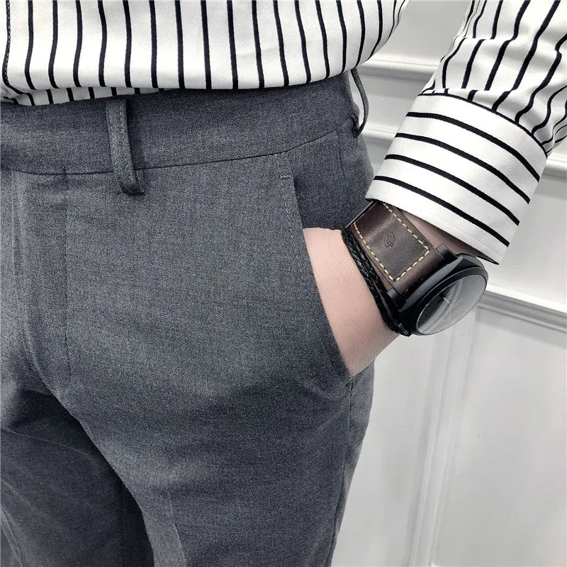 saferido New Style Men's Spring High Quality Cotton Business Suit Trousers/Male Slim Fit Pure Color Leisure Suit Pants 28-36