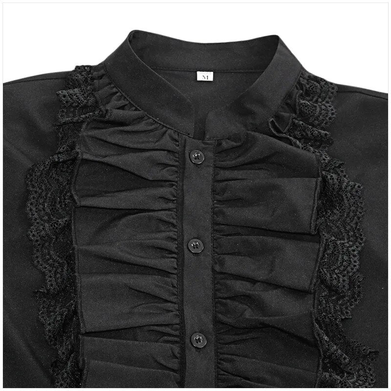 Men Pirate Shirt Vampire Renaissance Victorian Steampunk Gothic Ruffled Medieval Halloween Cosplay Costume Clothing Chemise Tops