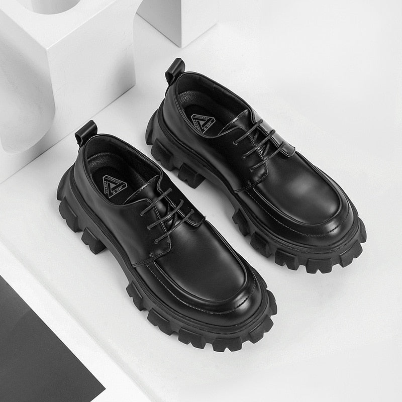 saferido Male Leather Shoes Men New Chunky Platform Retro Work Shoes Spring Autumn Derby Shoes Low Top Man Casual Flats