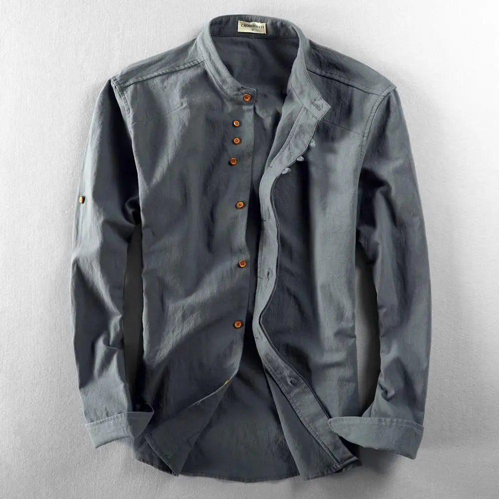 Men Cotton Linen Shirt Formal Retro Chinese Style Long Sleeve Mandarin Collar Casual Shirts Soft Comfort Clothing 7XL