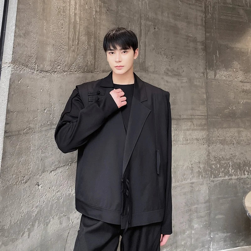 saferido Spring Streetwear Fashion Suit Collar Male Vest Casual Style Button Solid Color Vests Trendy Men's Clothing Niche Design