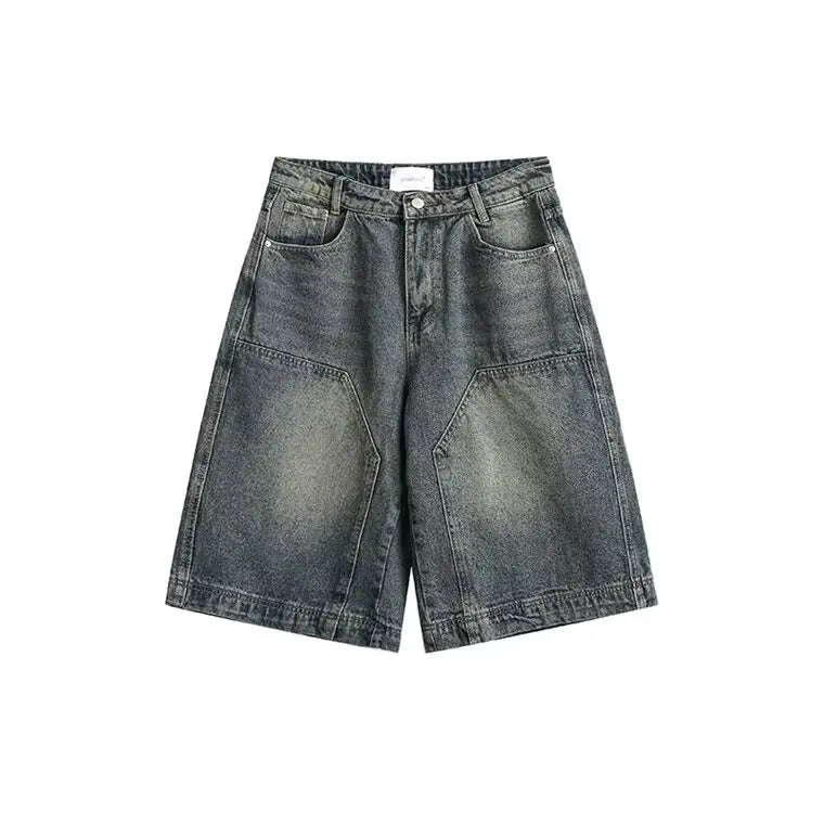 Summer Retro Men Set Checkered Fashion Short Sleeved Shirt+Big Pocket Washed Denim Shorts 2-piece High Street Trendy Unisex Suit