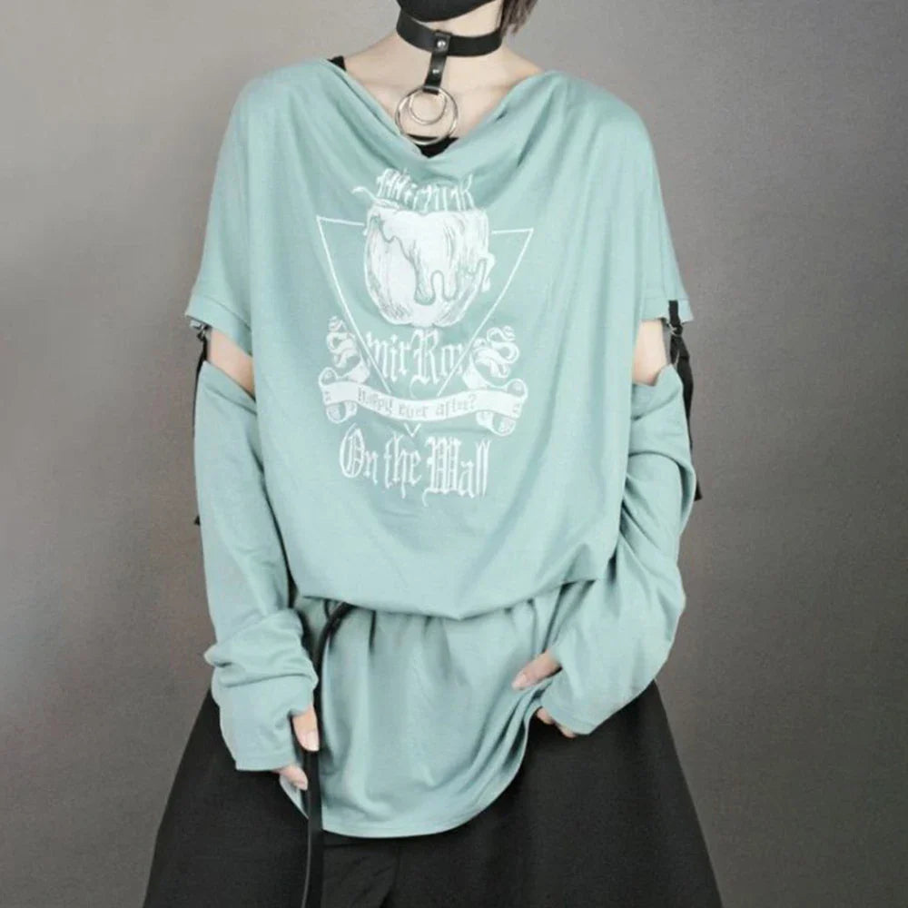 saferido 2024 Fashion Vintage Graphic Tshirts Contrast Aesthetic Y2k Tops Men's Detachable Long Sleeve Harajuku Streetwear Tee Shirts