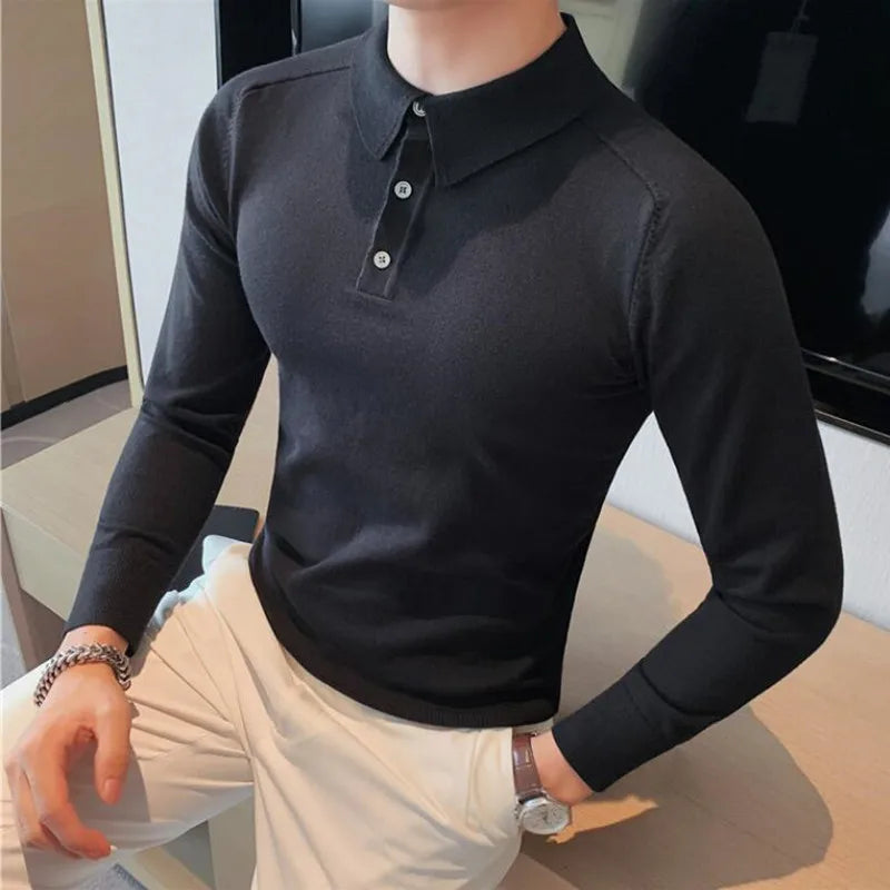 saferido Men Spring High Quality Casual Knitting Shirts/Male Slim Fit Fashion Long Sleeve Polo Shirts Tops Plus Size S-3XL