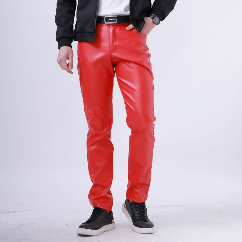 saferido Thin Leather Pants Men's Moto Pants Spring Summer Fashion Color Elastic Slim Fit PU Trousers Windproof Waterproof Man Bottoms