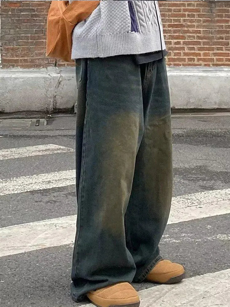 Casual Street Wide Leg Vintage Jeans Men Loose Distressed Denim Pants Man Summer Autumn Long Treousers Men's Clothing