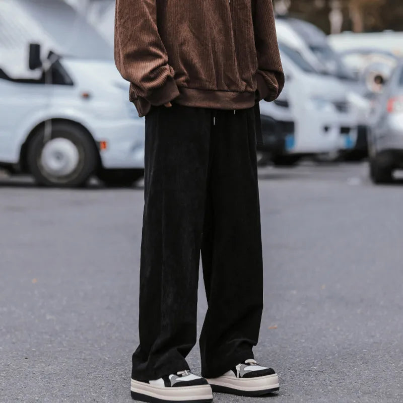 Autumn Cotton Casual Pants Men Fashion 3 Color Straight Pants Men Japanese Streetwear Loose Wide Leg Pants Mens Trousers M-2XL