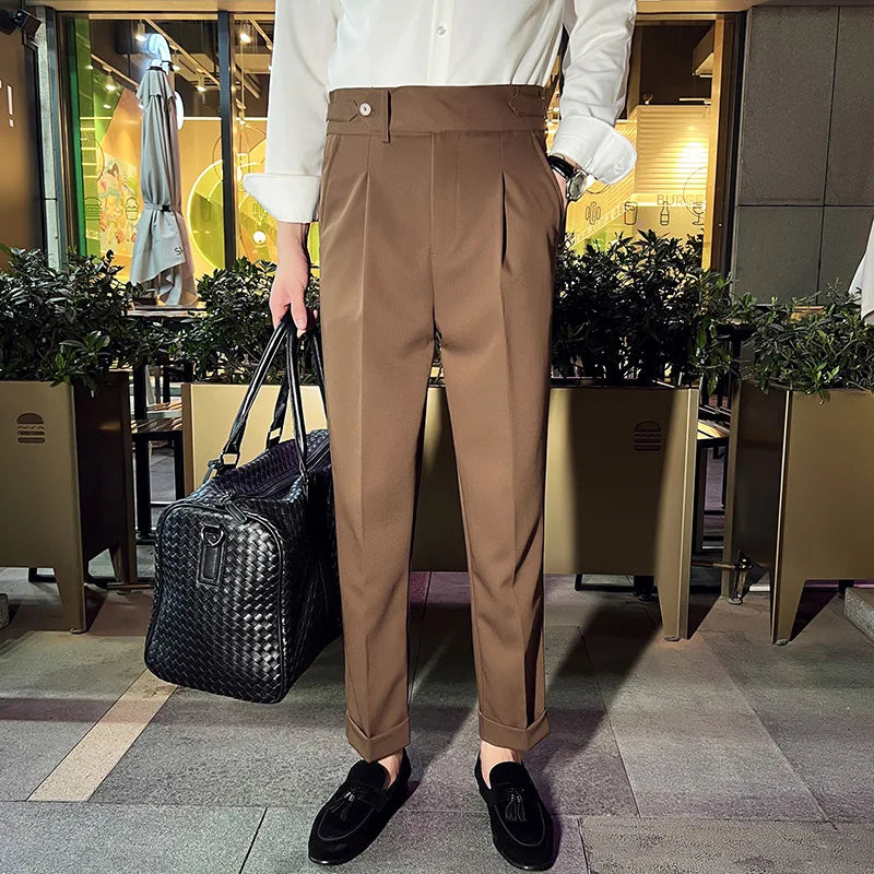 saferido Men's High Waist Spring England Business Trousers/Male Slim Fit High quality Casual Suit Pants Hombre 36