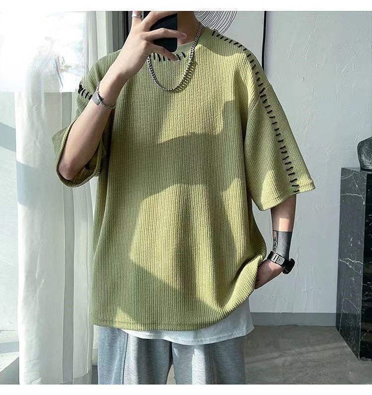 T-Shirts Thin Spring Summer Thin Straight Pullovers Solid Color Men's Clothing Fashion Casual Loose Handsome Round Neck Man