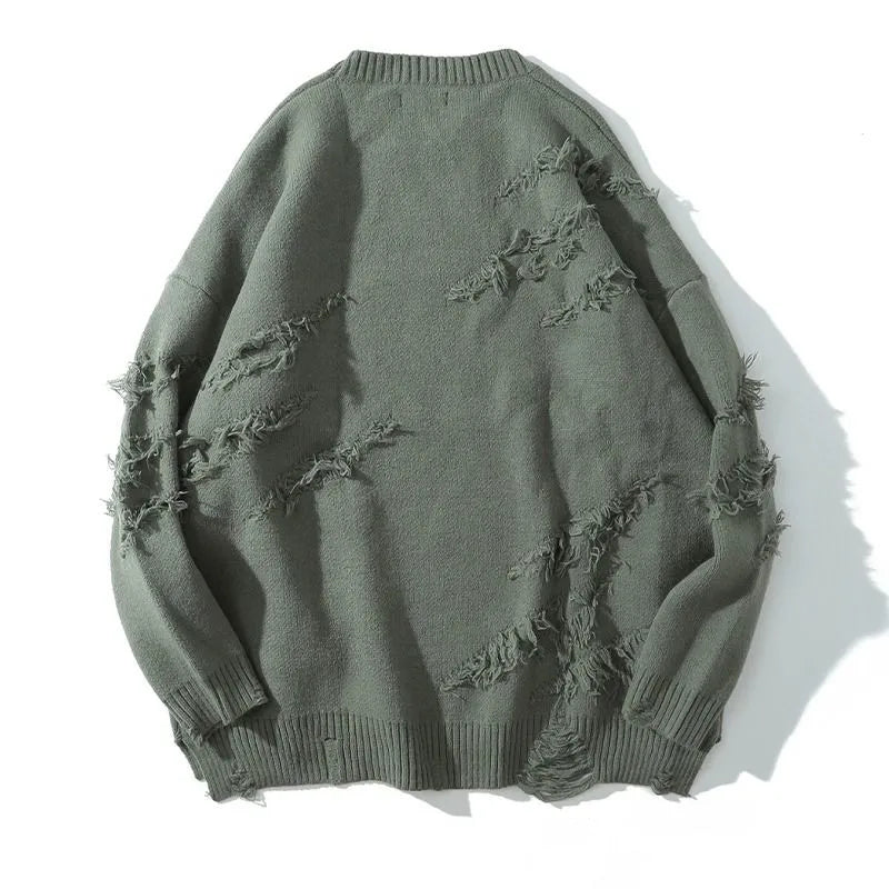 saferido Perforated Versatile Korean Hip Hop Men's and Women's Warm American Casual Japanese Vintage Versatile Sweater Knitwear Couple Sweater