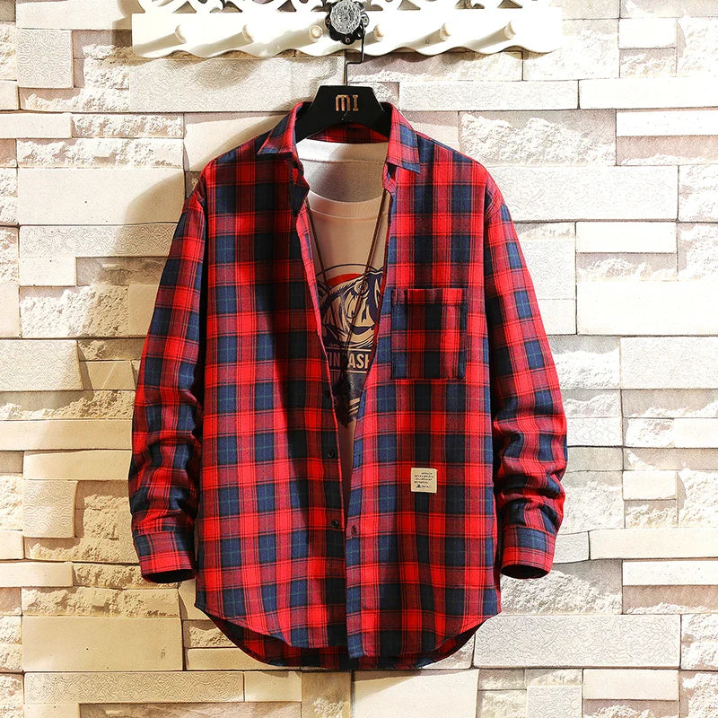 saferido Spring Men's Flannel Cotton Long Sleeve Plaid Shirt High Quality Button Down Casual Shirt For Men Slim Fit Fashion All-match